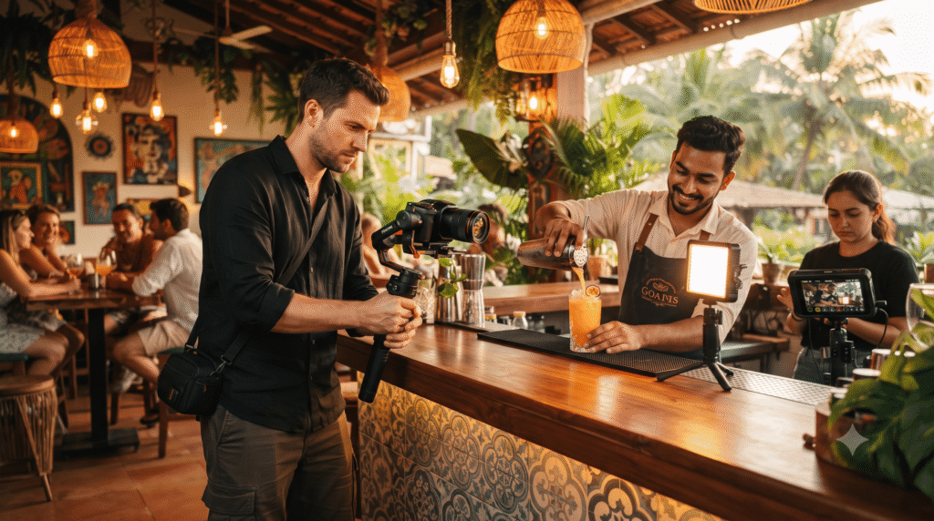 A specialized creative agency in goa shooting high-retention video content for a hospitality brand.